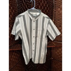 prAna Groveland Stripe Short-Sleeve Woven Shirt Gravel  Mens XL